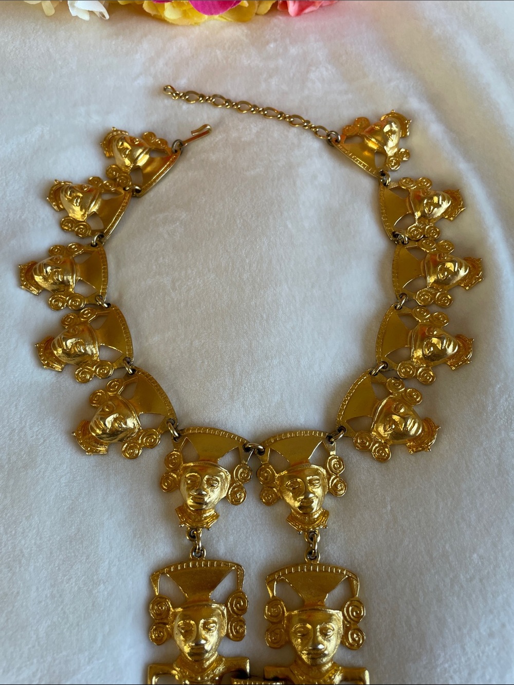 Vintage Kenneth Jay Lane Gold Plated Statement Tribal Mayan Necklace - Picture 5 of 13